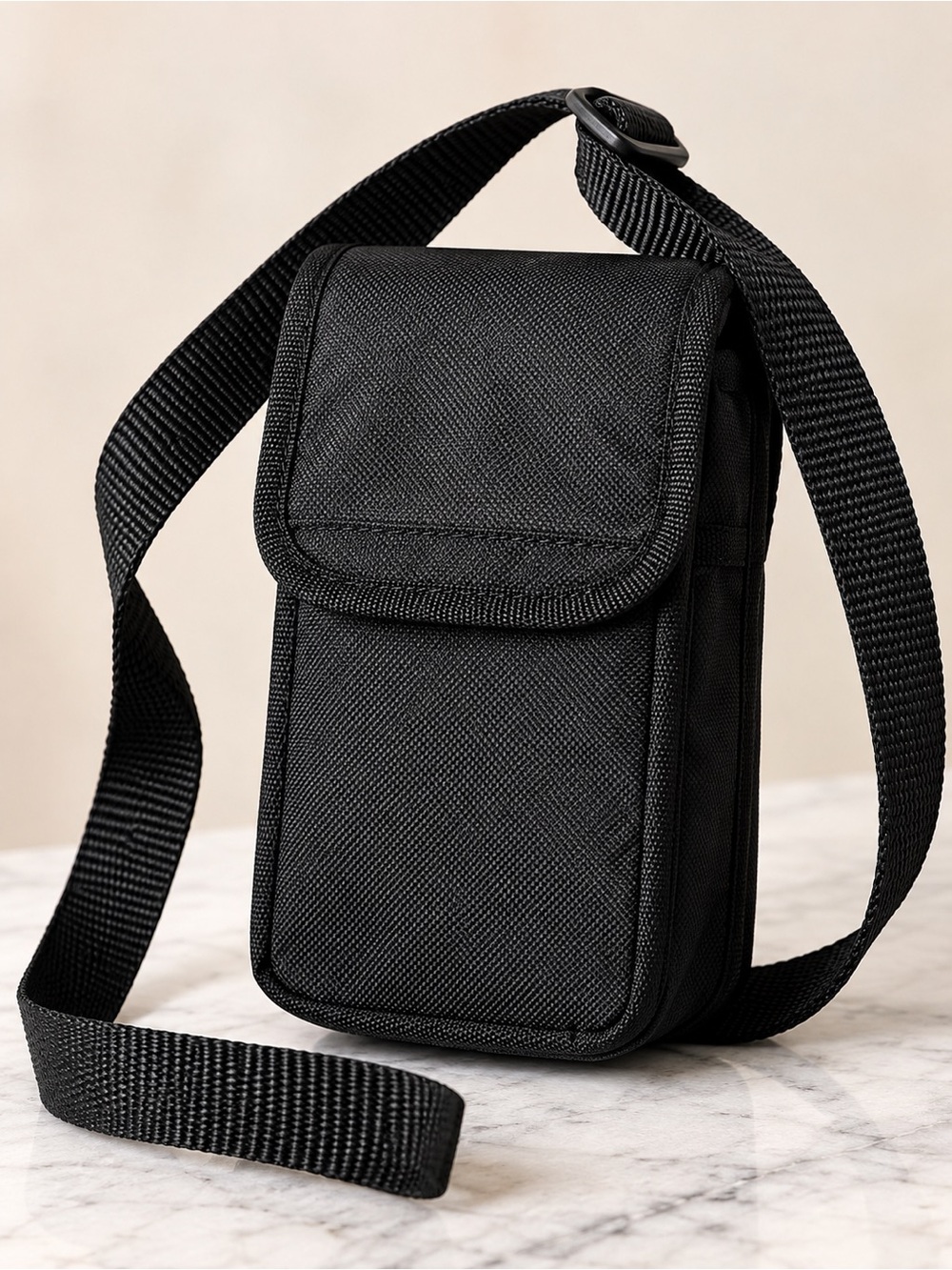 Mini Black Crossbody Phone Bag Travel Utility Pouch Adjustable Strap